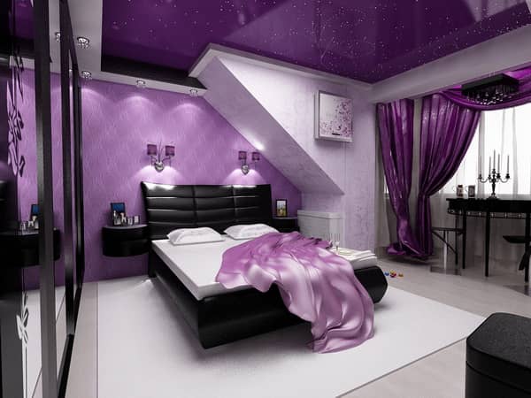 фиолетовый цвет в спальне фото помещения